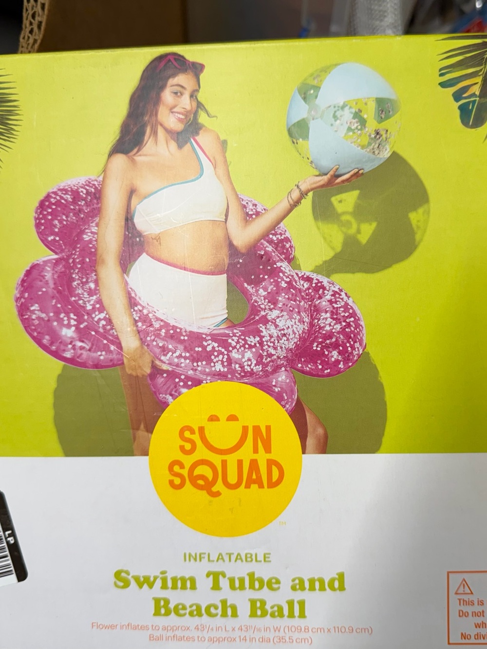 Sun Squad Pink Glitter Flower Swim Tube with Beach Ball